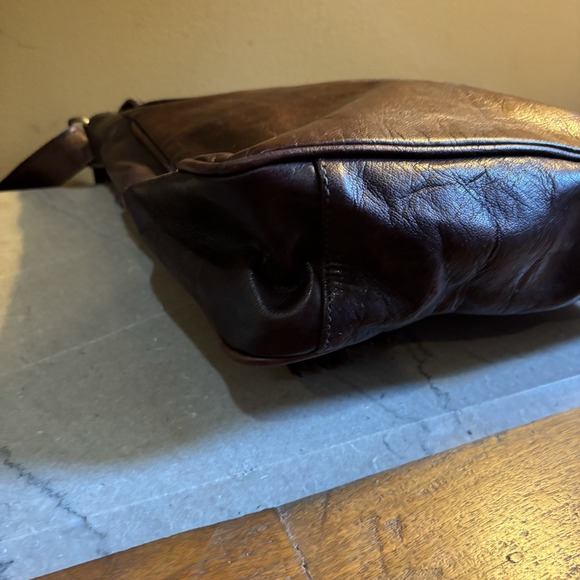 Hand Tooled Brown Leather Small Messenger Crossbody Bag Fringe boho Y2K Vintage - Picture 11 of 14